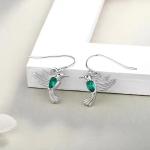 Vintage Hummingbird Earrings with Green Crystal Luxury Silver Plated Bird Earrings for Women Jewelry