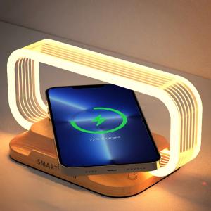 Bedroom Wooden Touch Control Phone Holder 15W Fast Charging Wireless Charger with Night Table Lamp