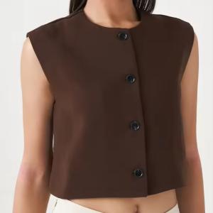 Women's Clothing Summer New Fashion Solid Color Sleeveless Vest Top Round Neck Casual Knit Button Waistcoat OEM ODM