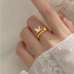 Vintage Stainless Steel 18K Gold Plated Butterfly Cubic Zircon Two-layer Rhinestones Women Fashion Jewelry Rings