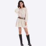 Wholesale Women's Clothing Dress Bohemian Long Sleeve Bubble Sleeve Neckline Drawstring Dress
