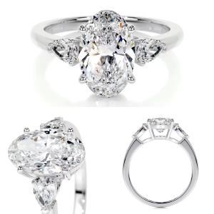 Igi Certified Cvd Lab Grown Created Diamond 14k 18k Solid Gold Elongated Cushion Trilogy Engagement Ring Jewelry for Women